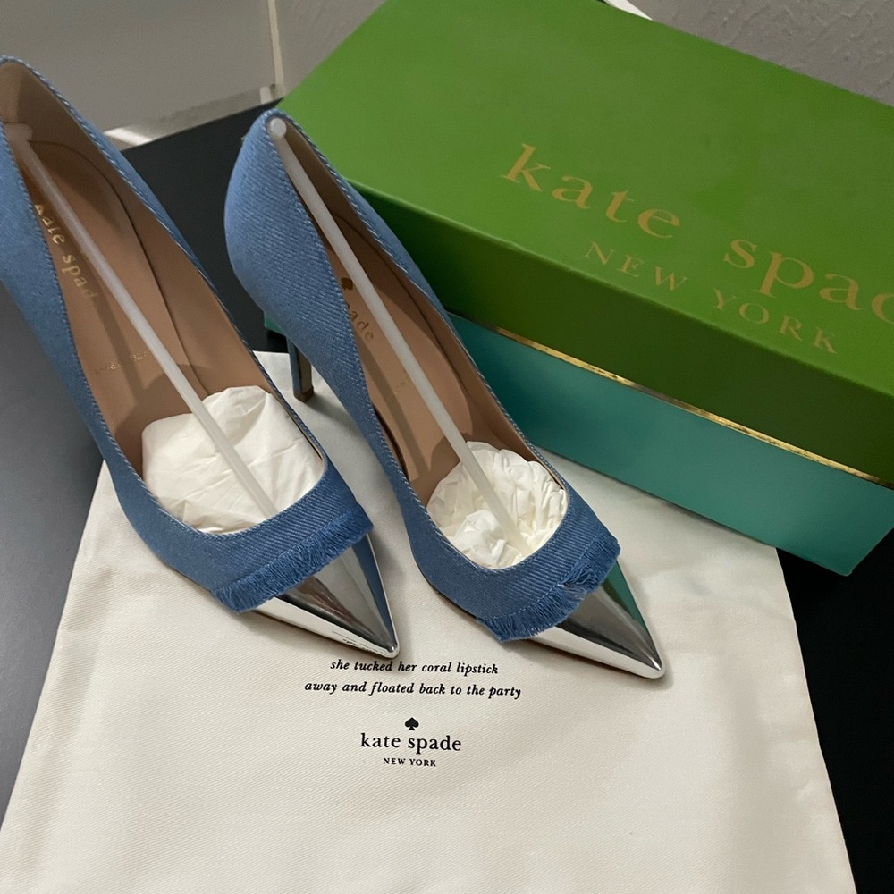 Kate Spade Metallic Silver and Blue Heels